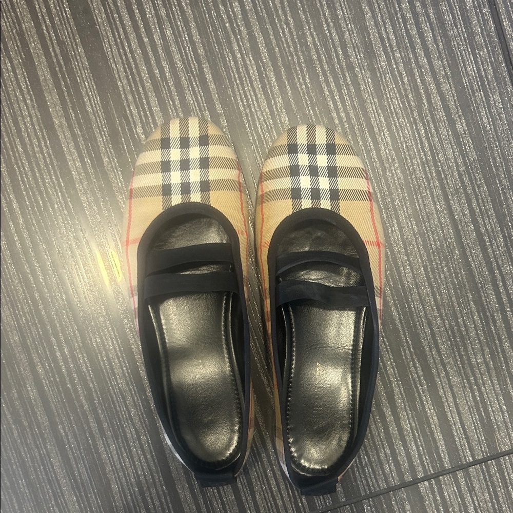 Burberry Plaid Slip-On Flats with Black Trim